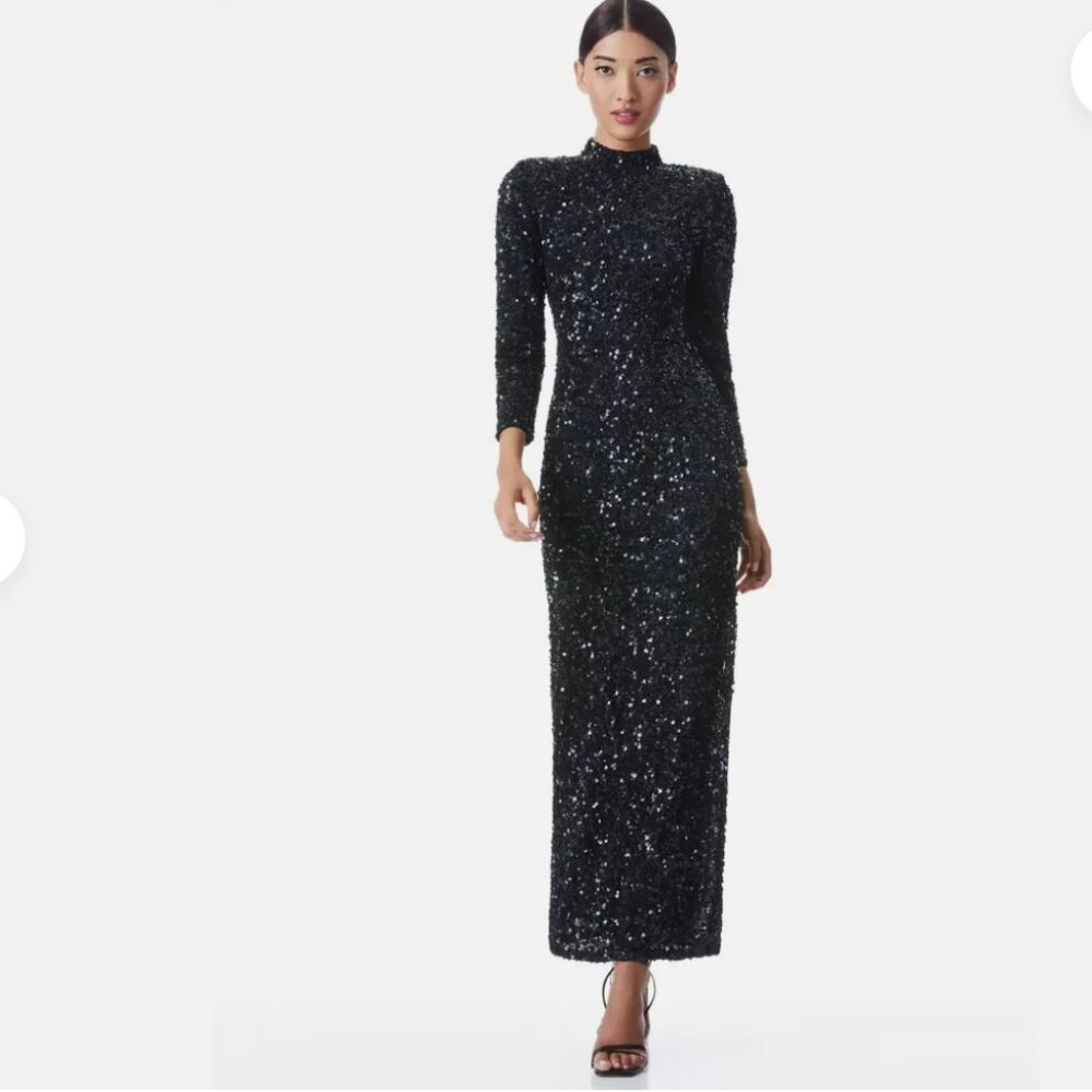 ALICE + OLIVIA Inka Sequin Maxi Gown Black Size 2 NEW WITH TAGS IN ORIGINAL BAG - Picture 1 of 10